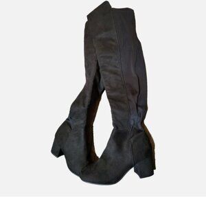 NEW NWOB Top Moda Black Faux Suede Over The Knee Heel Boots Size 7 M Lucy-86